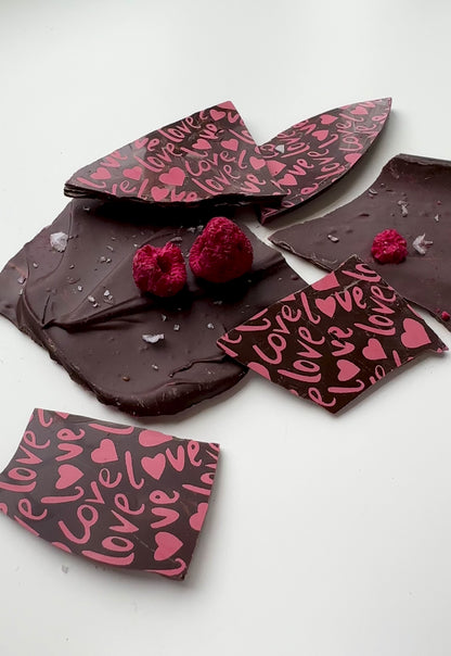 Vegan Dark Chocolate Raspberry Sea Salt Bark | Valentine's Gift- 4oz Bag